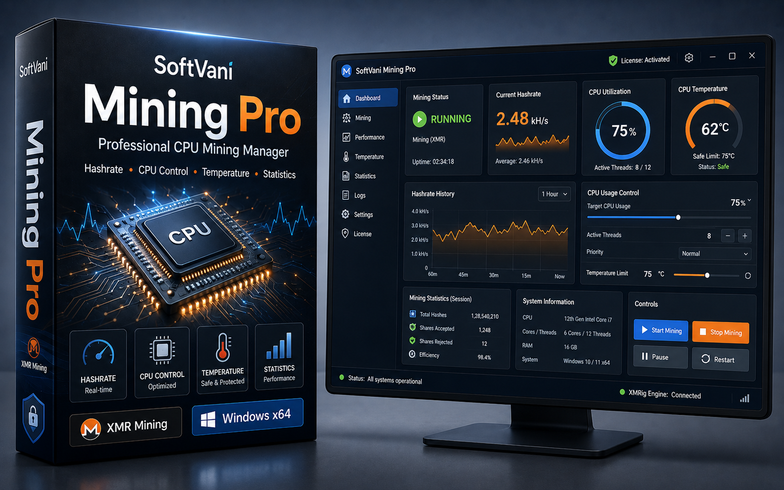 SoftVani Mining Pro: Professional CPU Mining Management Software for Windows cover image